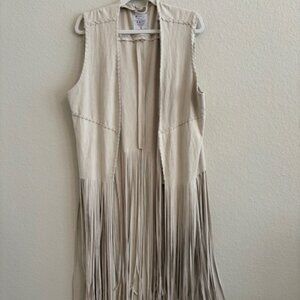Fornia Beige Western Fringe Mid-Length Vest - Size M Cowgirl Rodeo Americana